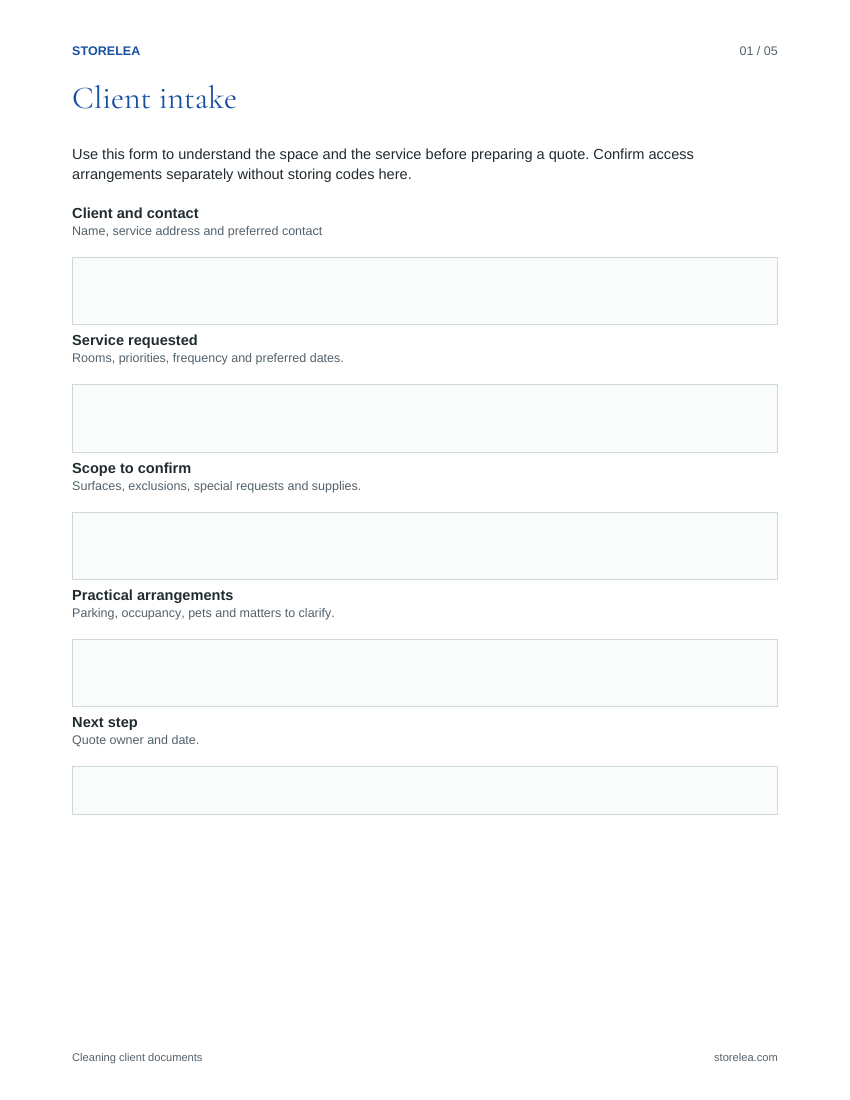 Page 1 of the Cleaning client documents