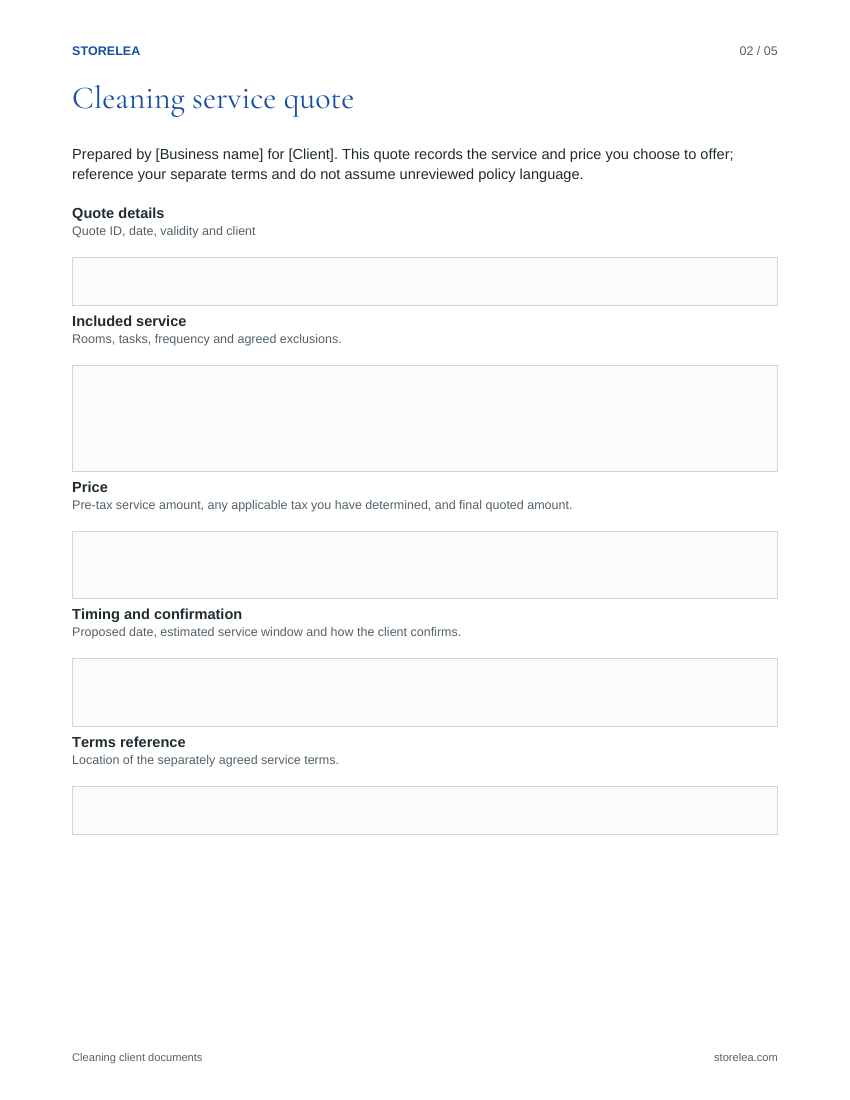 Page 2 of the Cleaning client documents