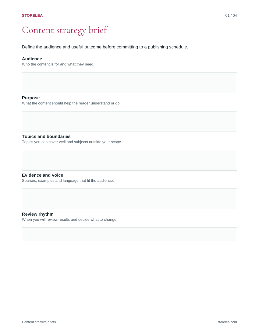 Page 1 of the Content creative briefs