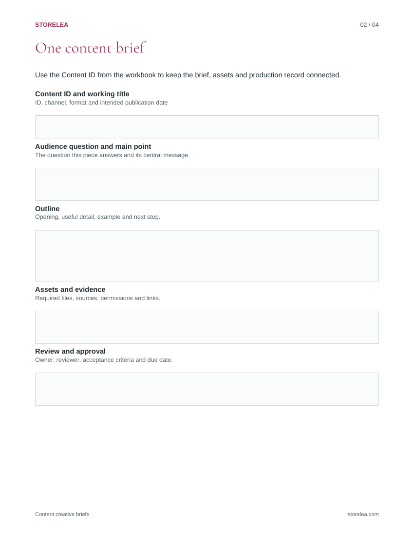 Page 2 of the Content creative briefs