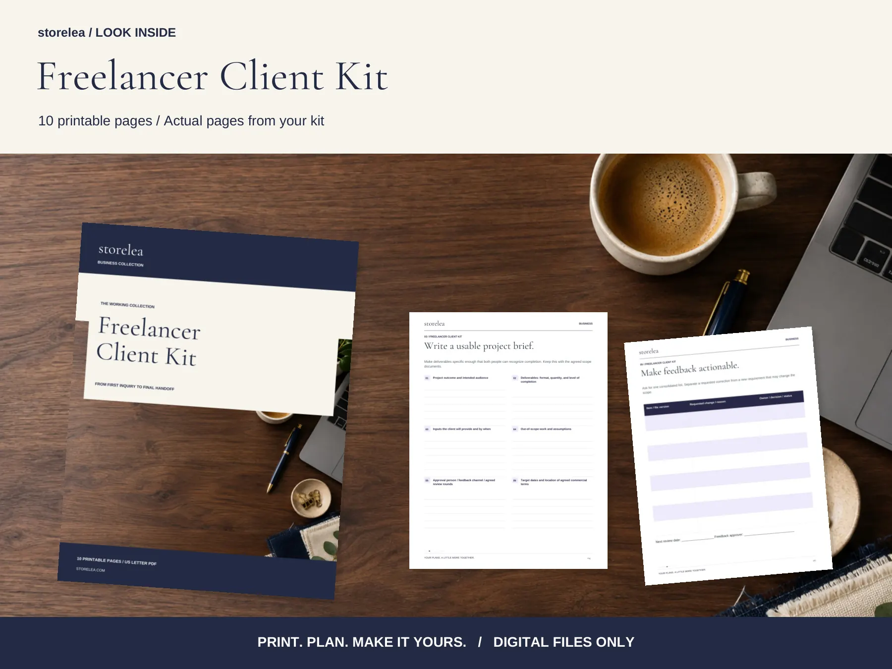 Actual cover and interior pages from The Freelancer Client Kit