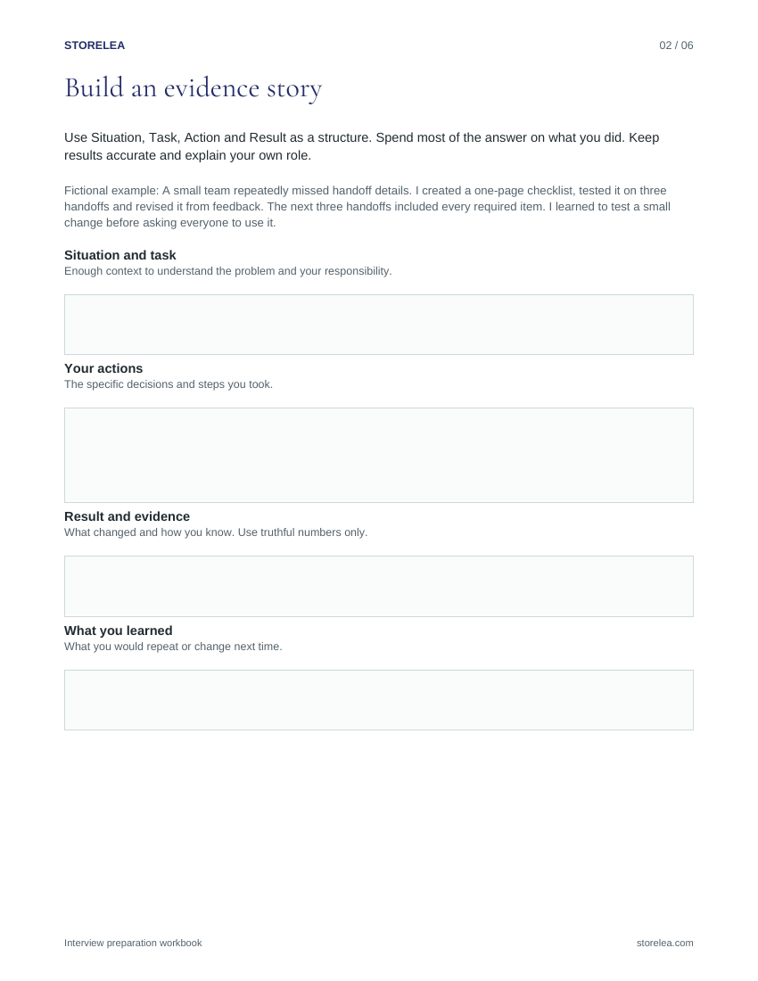 Page 2 of the Interview preparation workbook