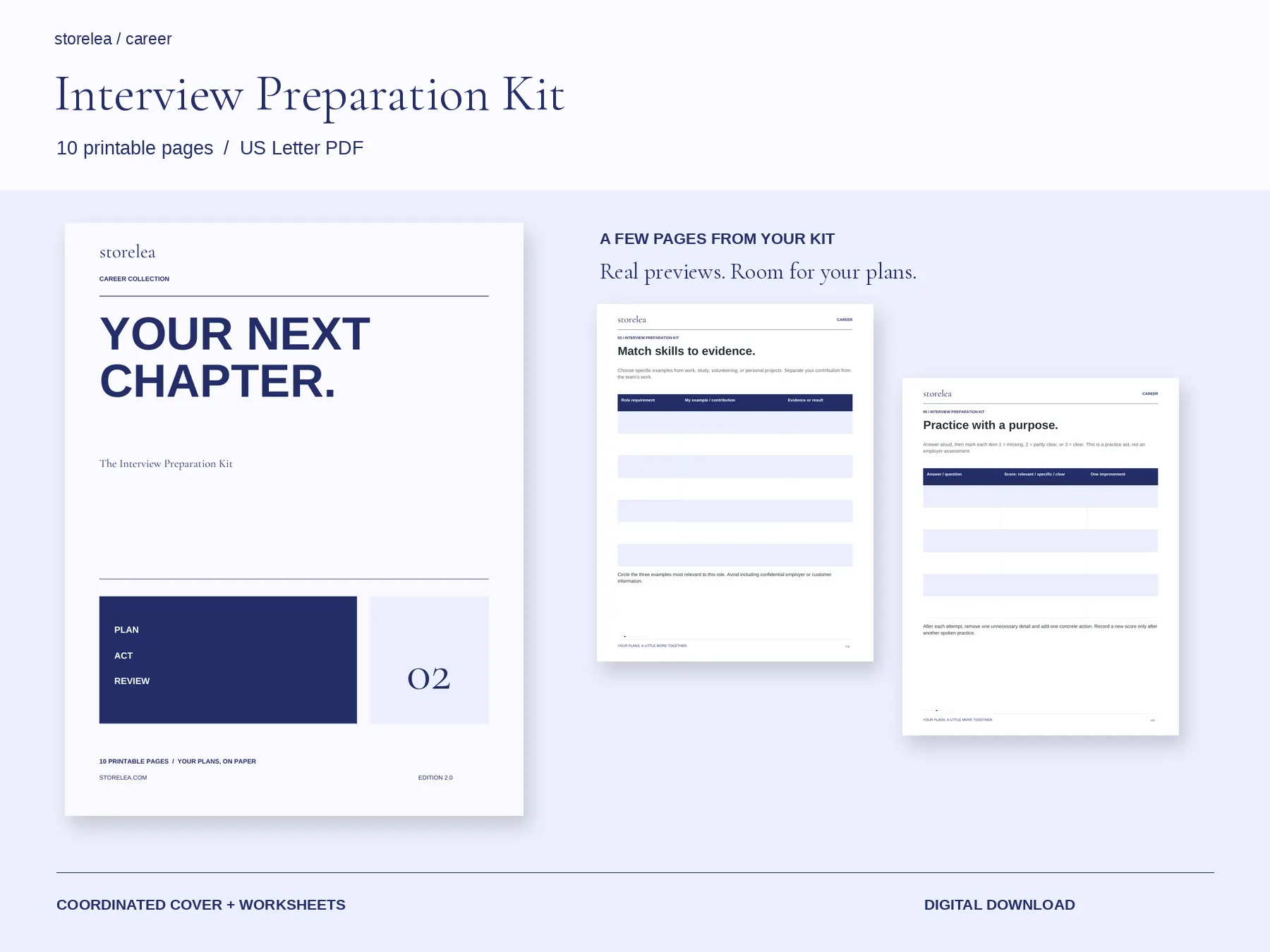 Actual cover and interior pages from The Interview Preparation Kit