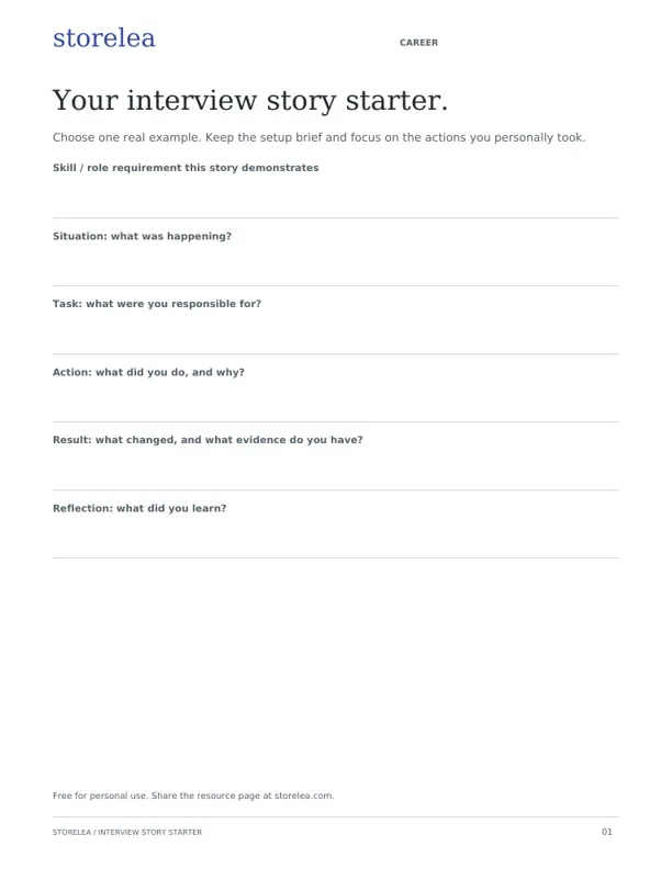 Actual Interview Story Starter printable