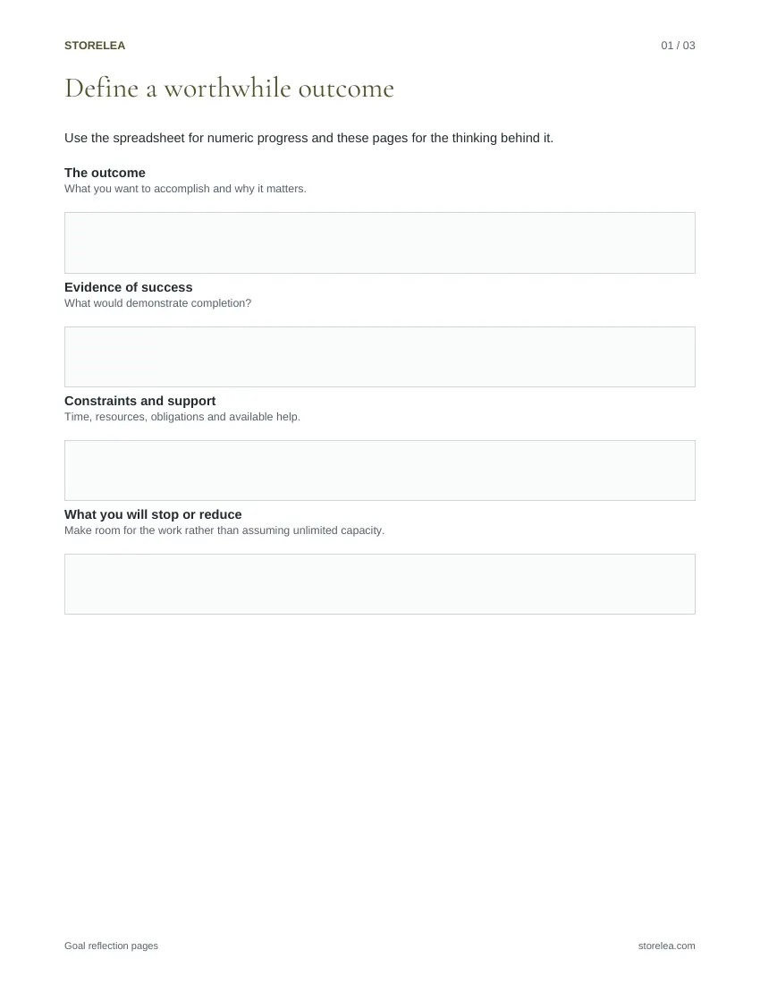 Page 1 of the Goal reflection pages