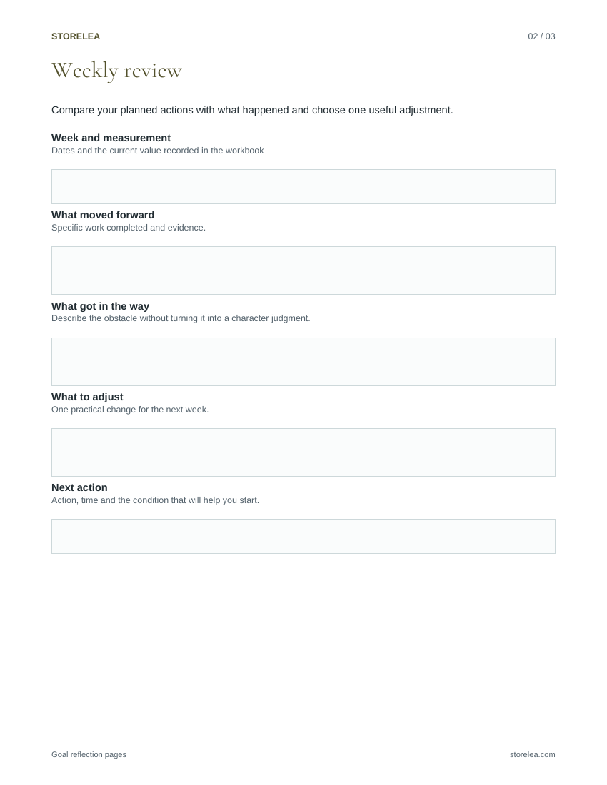 Page 2 of the Goal reflection pages