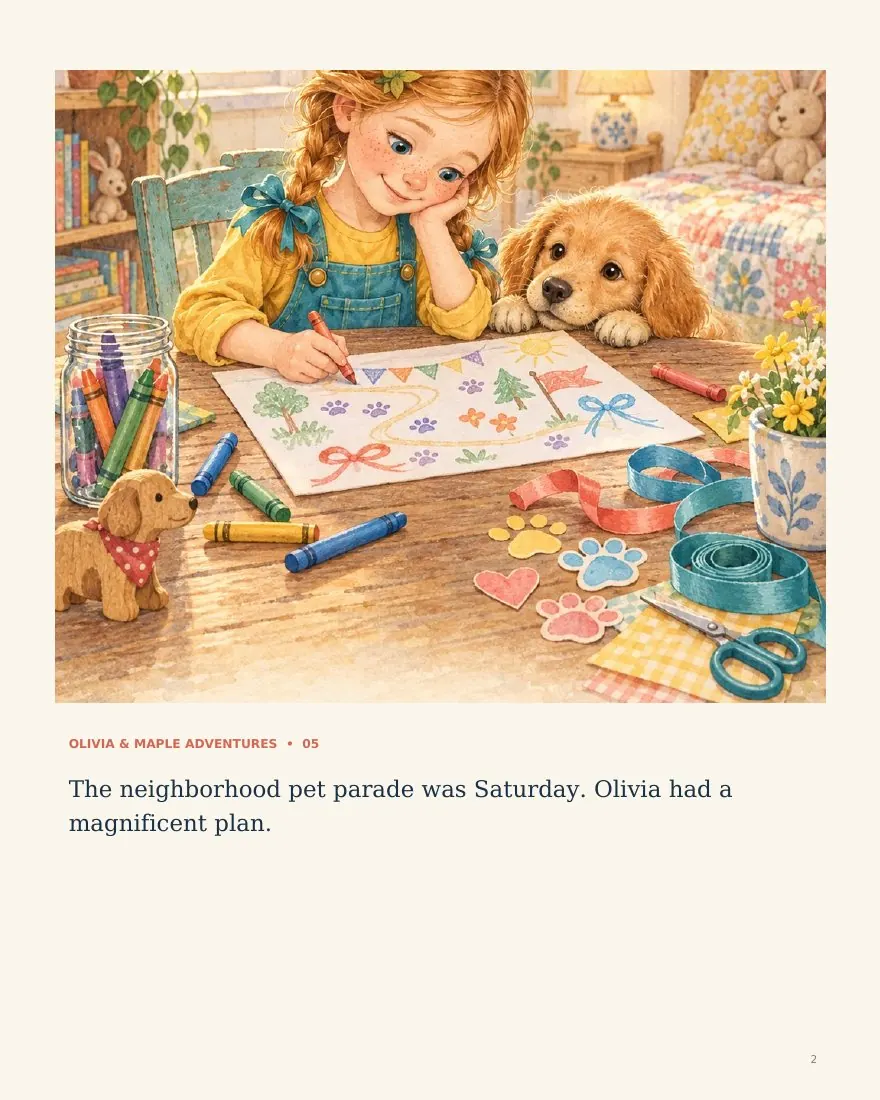 Actual page 2 from Olivia and Maple’s Pet Parade