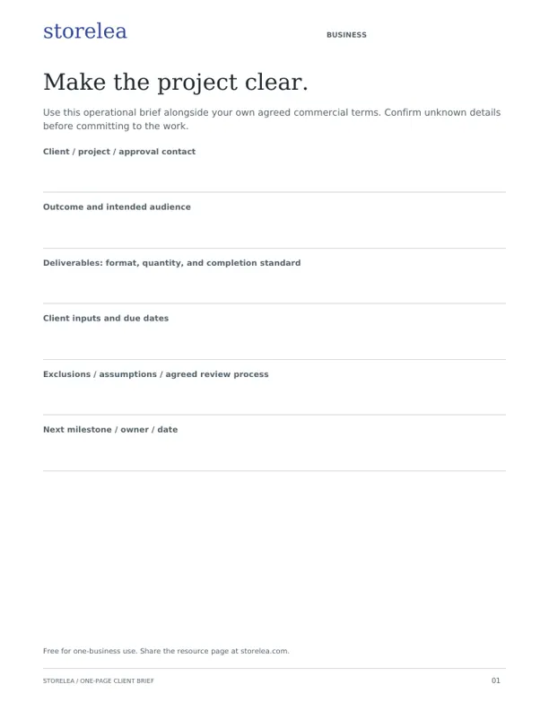 Actual One-Page Client Brief printable