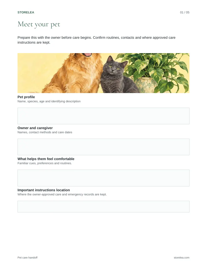 Page 1 of the Pet care handoff