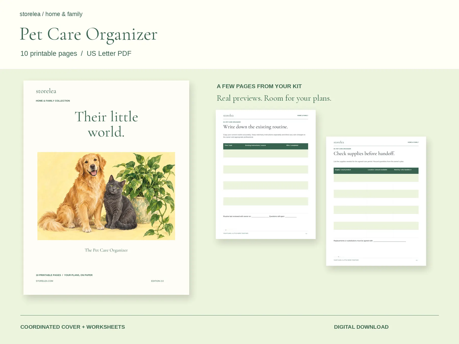 Actual cover and interior pages from The Pet Care Organizer