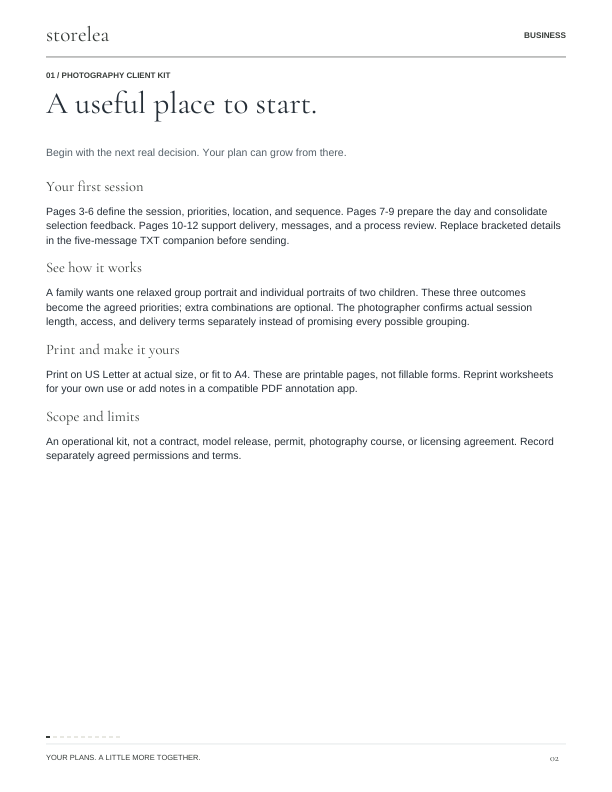 Page 2 of The Photography Client Kit