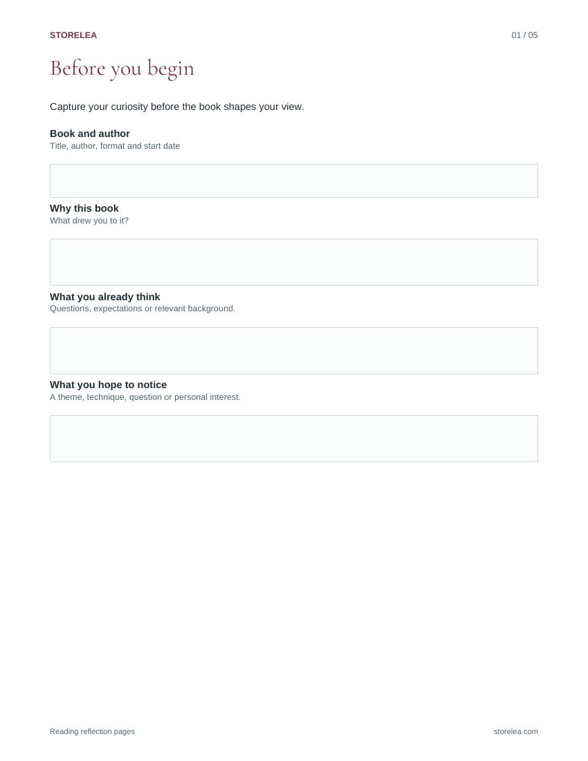 Page 1 of the Reading reflection pages