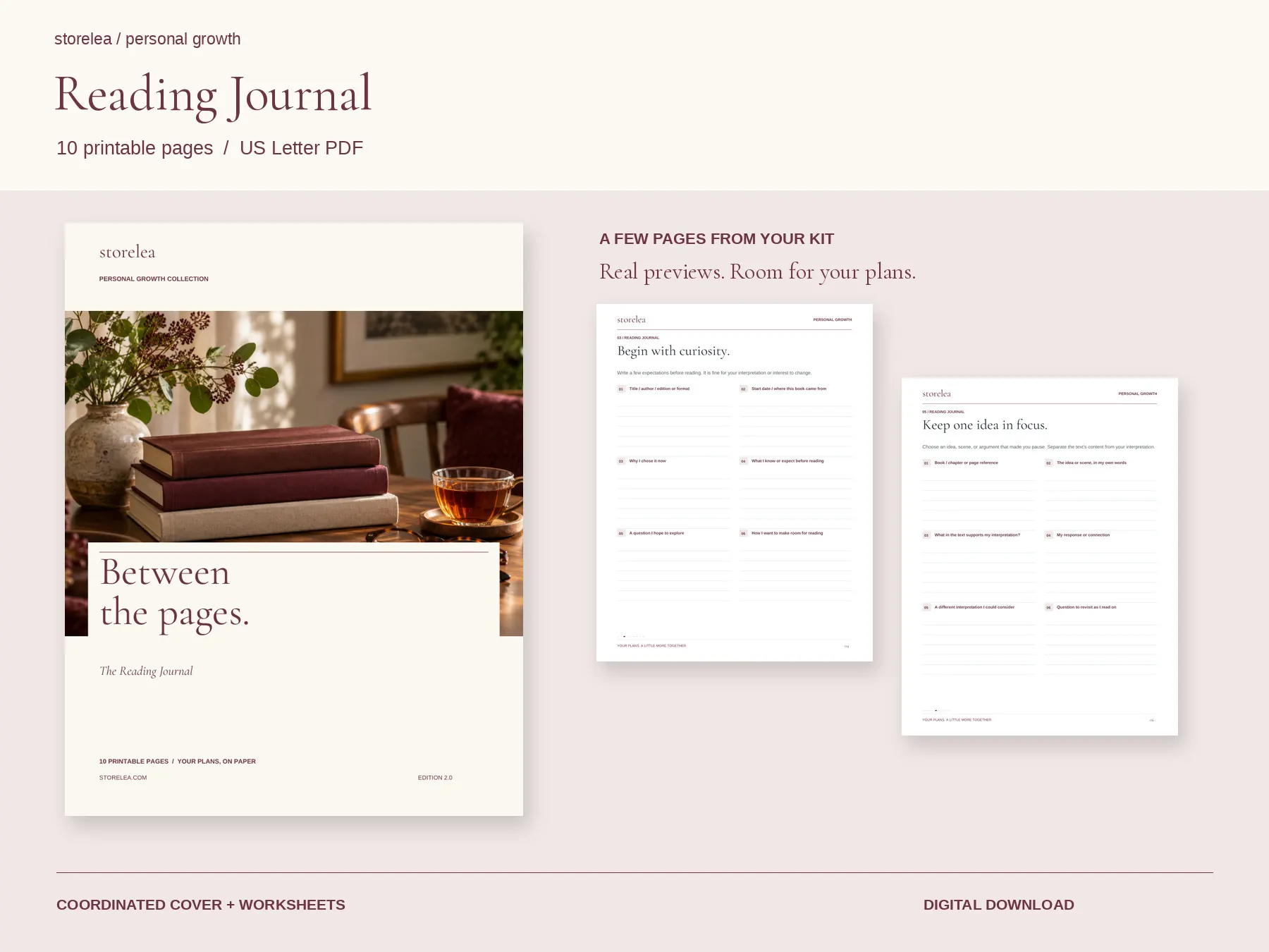 Actual cover and interior pages from The Reading Journal
