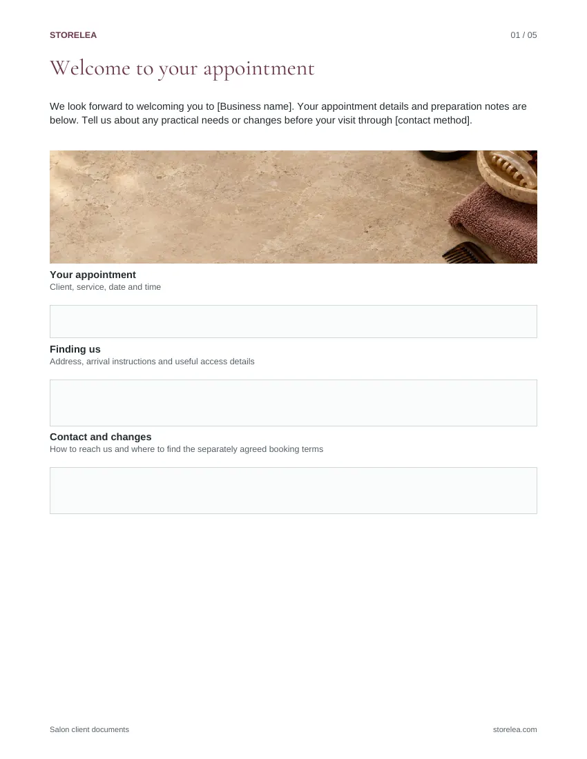 Page 1 of the Salon client documents
