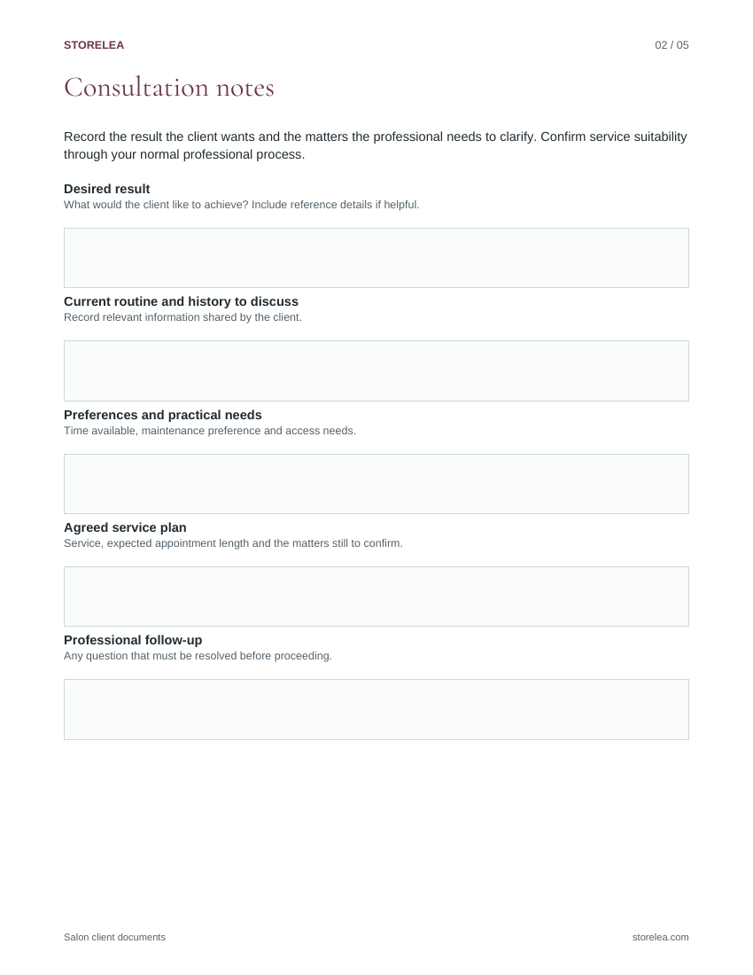 Page 2 of the Salon client documents