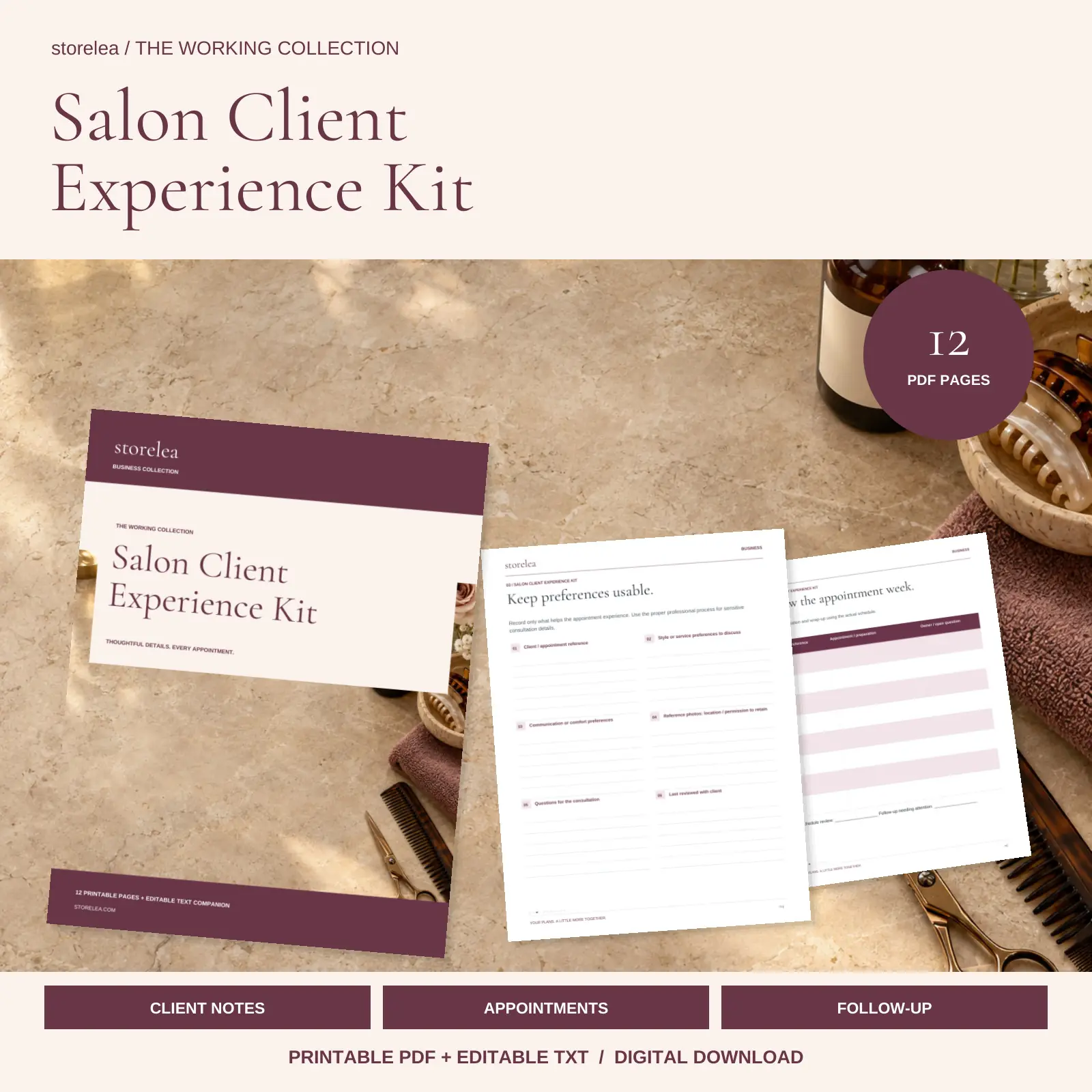 Preview of the included pages in The Salon Client Experience Kit