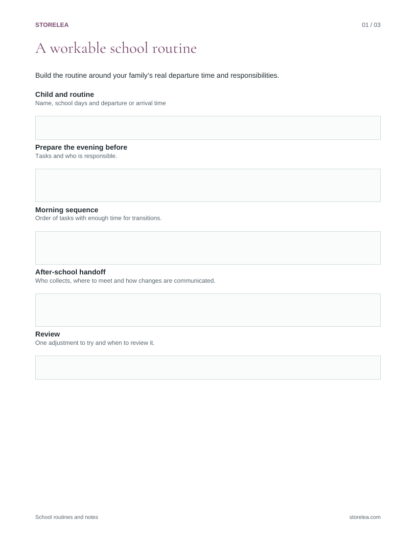Page 1 of the School routines and notes
