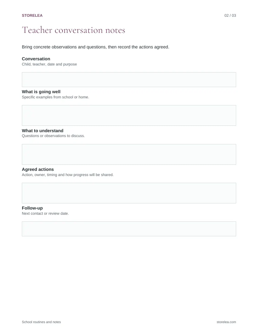 Page 2 of the School routines and notes