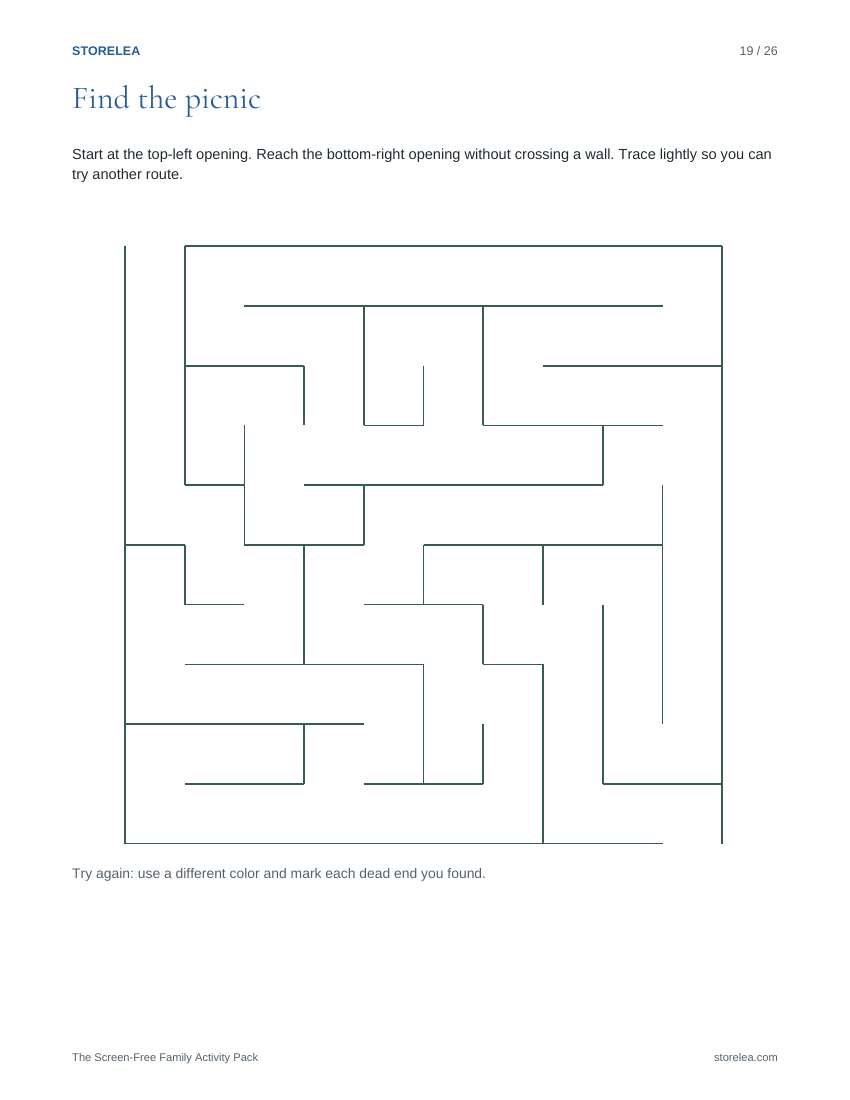 Actual maze activity page