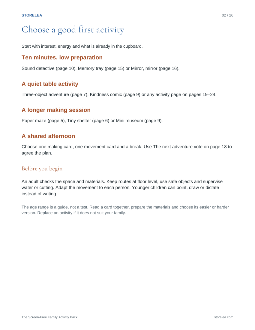Page 2 of The Screen-Free Family Activity Pack