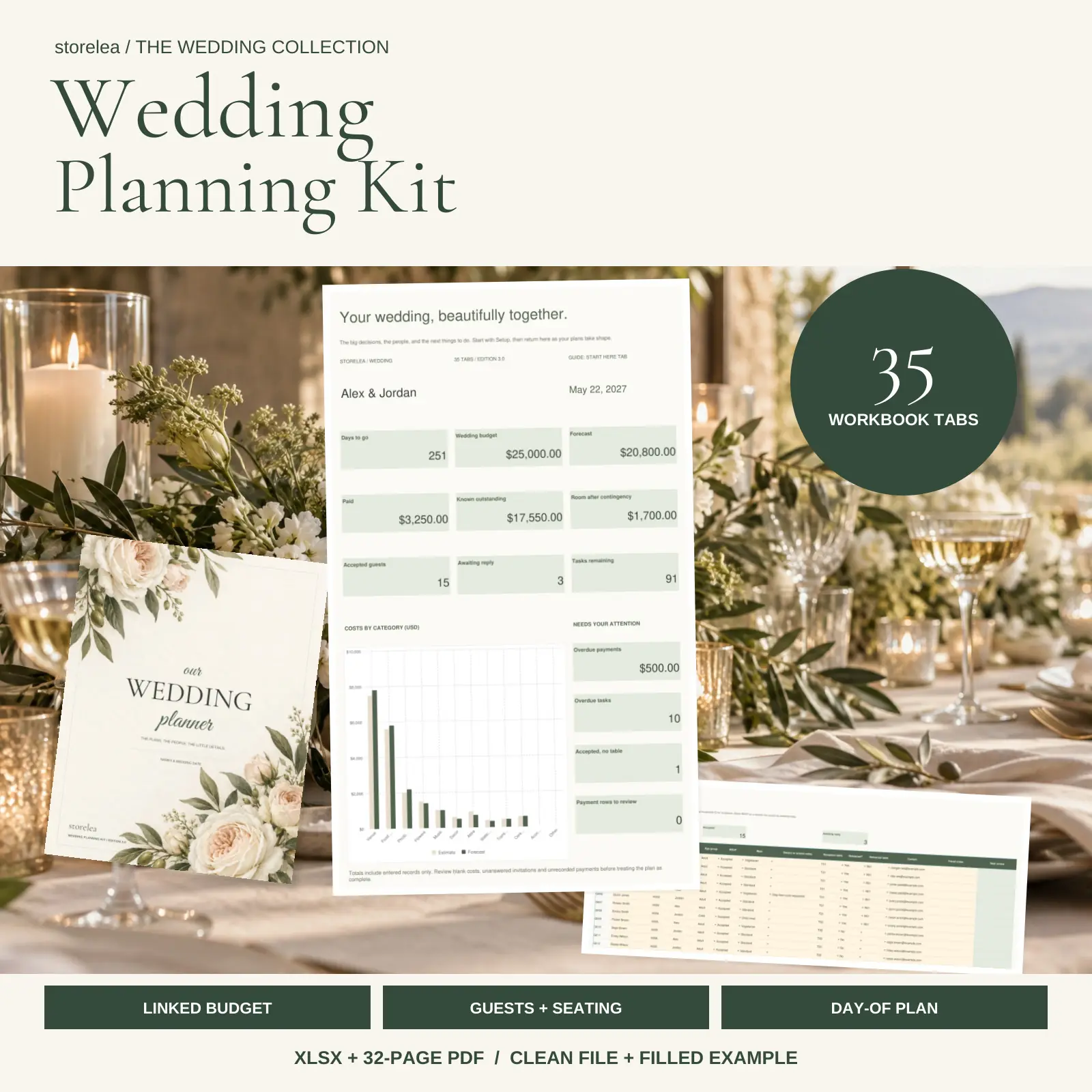 Preview of the included pages in The Wedding Planning Kit