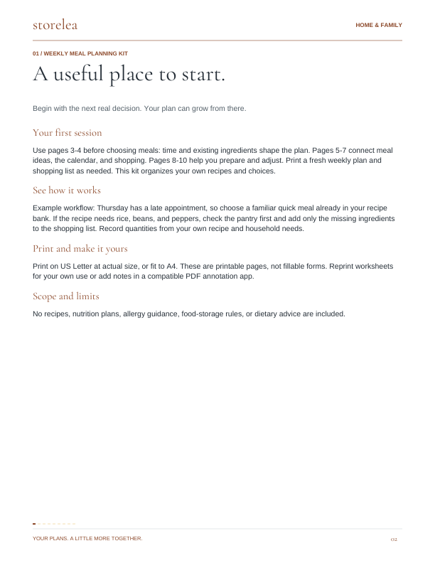 Page 2 of The Weekly Meal Planning Kit