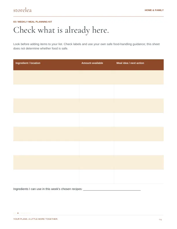 Page 4 of The Weekly Meal Planning Kit