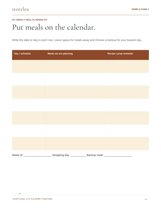 Page 6 of The Weekly Meal Planning Kit